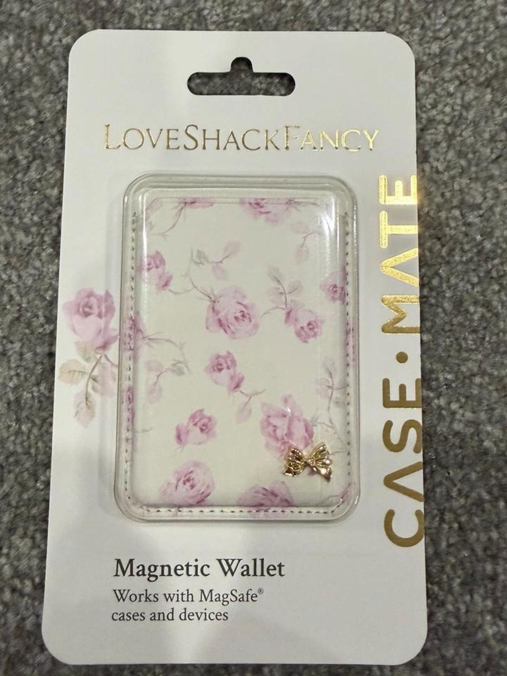 LoveShackFancy White Wallet Backing with Soft Pink Rose Accent